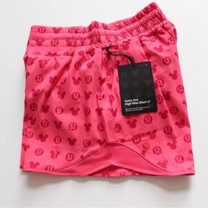 NWT Lululemon Disney Hotty Hot High Rise Shorts 4" Pink Mickey Mouse Size 4 DYCP
